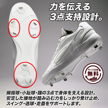 【交換送料無料】スパイク/高校野球/中学野球対応/ホワイト/金具/合成底【7/31以降順次発送】