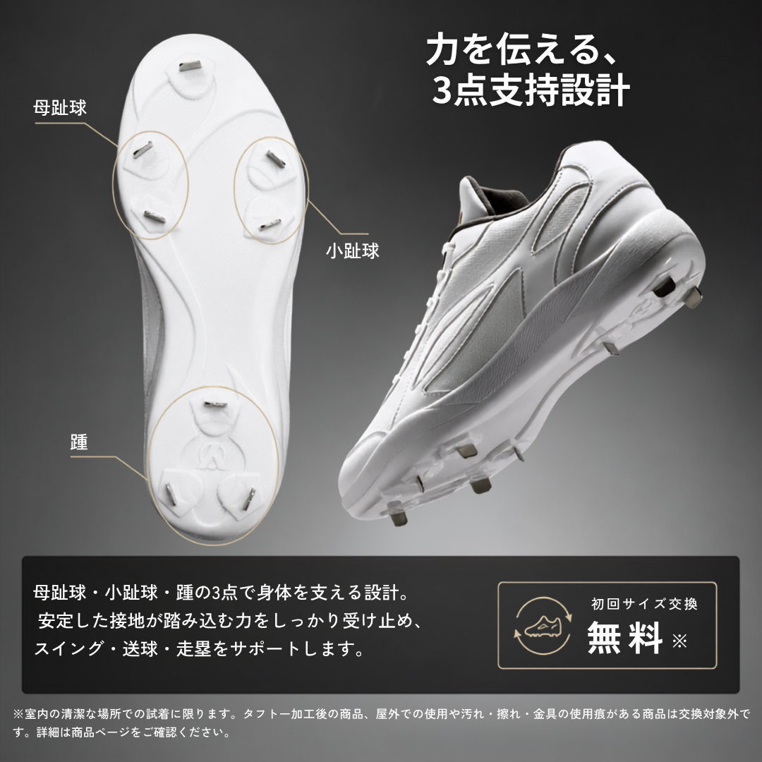 白スパイク/高校野球/中学野球対応/ホワイト/金具/合成底【交換送料無料】