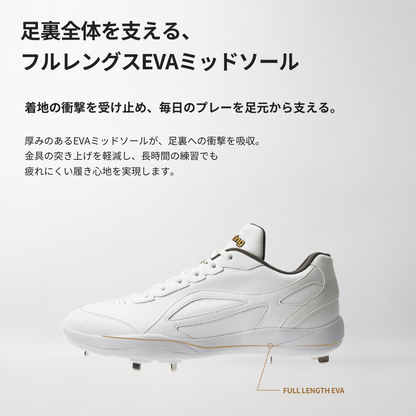白スパイク/高校野球/中学野球対応/ホワイト/金具/合成底【交換送料無料】